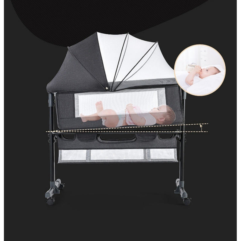 Cuna Colecho Con Mudador + Colchon Confortable + Accesorios Gris Oscuro