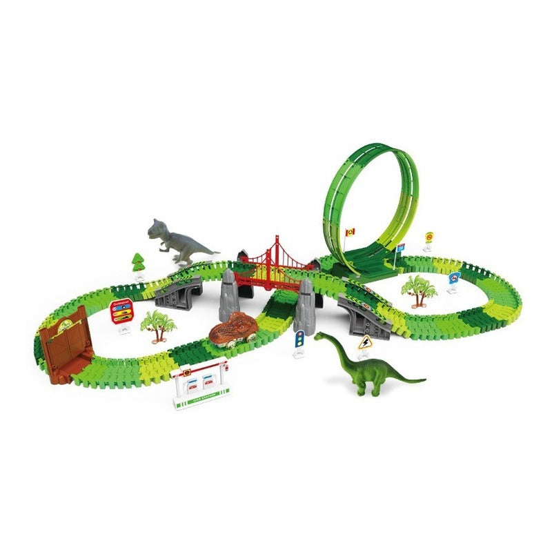 Pista de Dinosaurio Flexible con Auto y Dinosaurio 191 Piezas