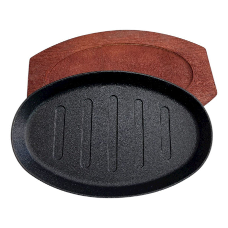 Plancha Plato De Fierro Fundido Con Base Madera 27.5cms Negro