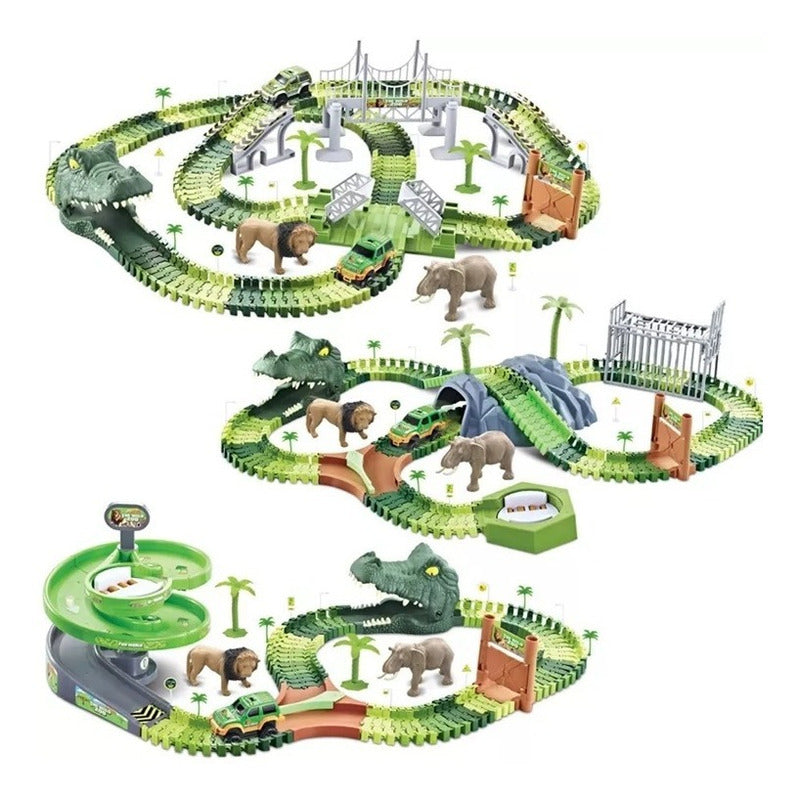 Pista de Dinosaurio Flexible con Auto y Dinosaurio 168 Piezas