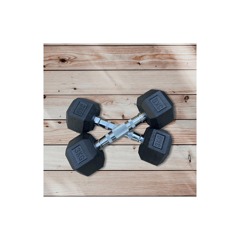 Pack 2 Mancuernas 3kg Hexagonales Total 6 Kg Negro Negro