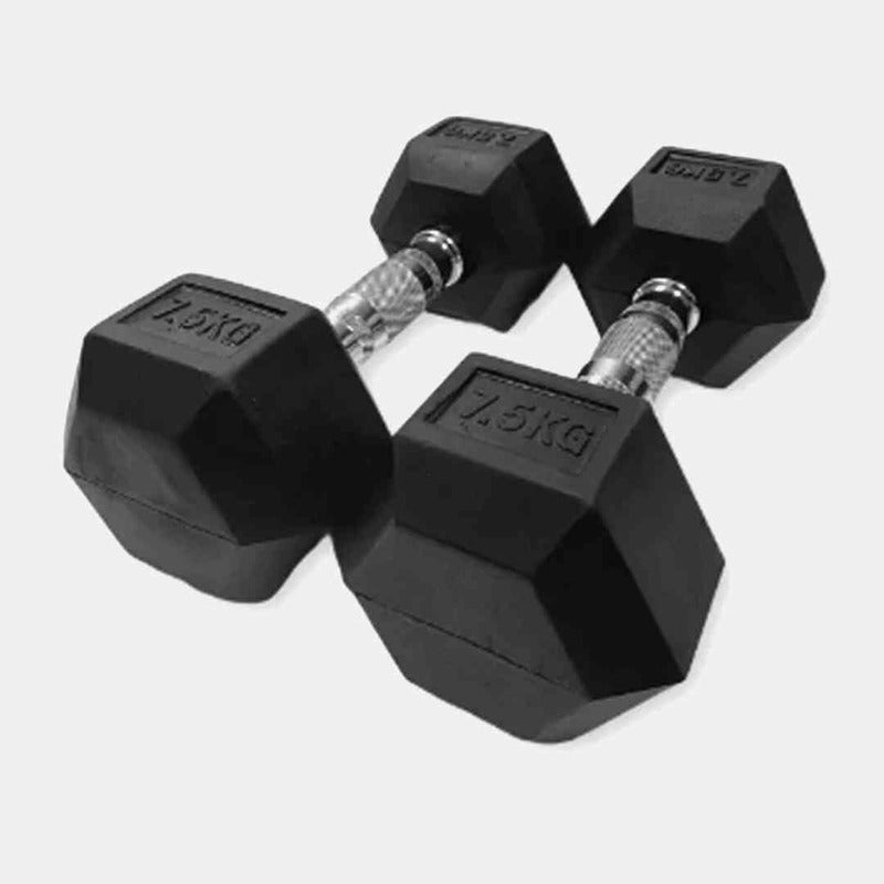 Par de Mancuernas Hexagonales de Caucho 7.5 kg c/u (15 kg Total) Negro