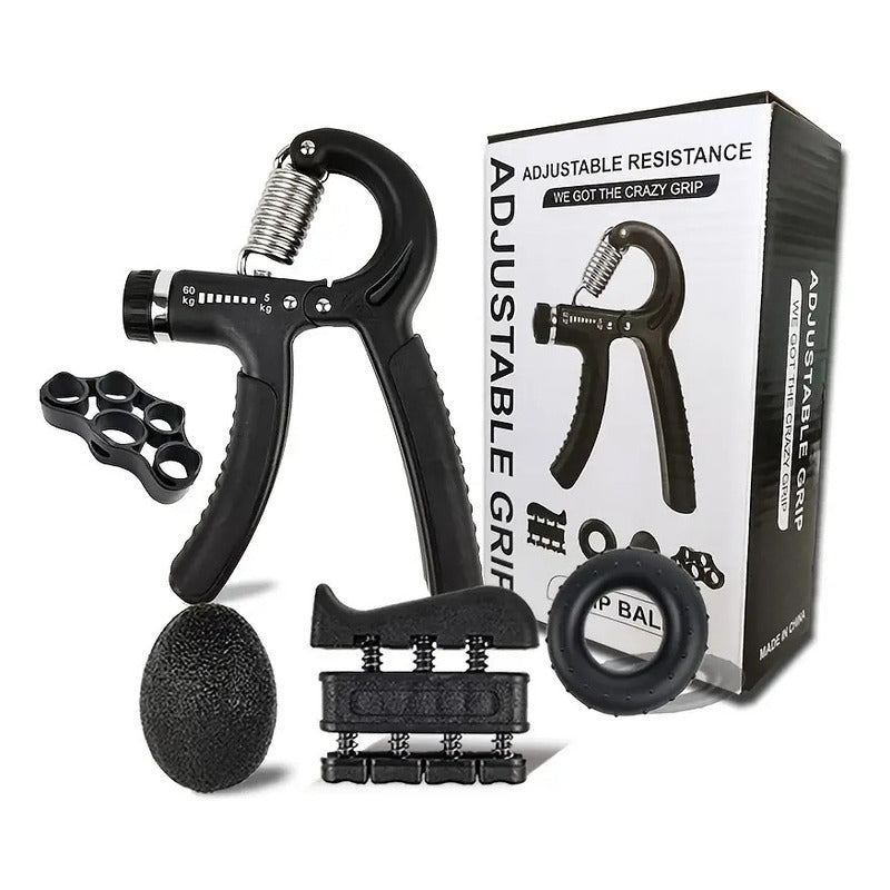 Set 5 En 1 Ejercitador Manos Hand Grip Y Antebrazo 5-60 Kg Negro