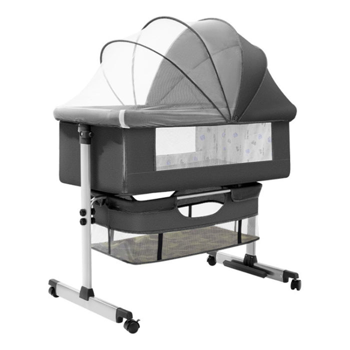 Cuna Colecho Con Mudador + Colchon Confortable + Accesorios Gris Oscuro