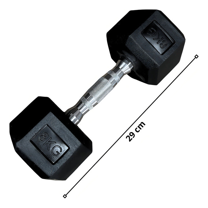 Par de Mancuernas Hexagonales de Caucho 8 kg c/u (16 kg Total) - Negro