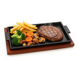 Plancha Plato Rectangular De Fierro Fundido Con Madera 27cms Negro