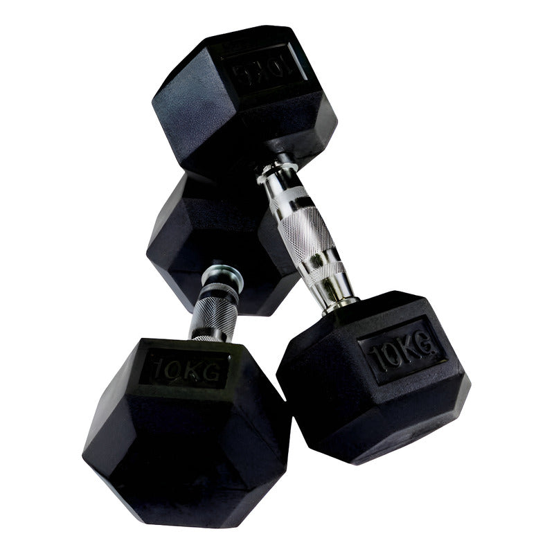 Mancuerna Hexagonal De Caucho 10kg (total 20kg El Par) Negro