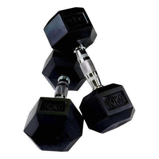 Mancuerna Hexagonal De Caucho 10kg (total 20kg El Par) Negro