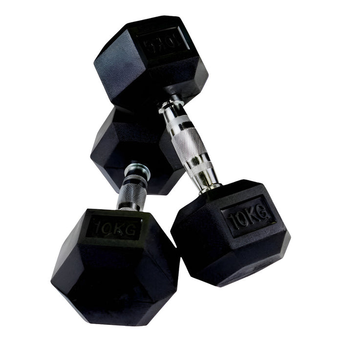 Mancuerna Hexagonal De Caucho 10kg (total 20kg El Par) Negro
