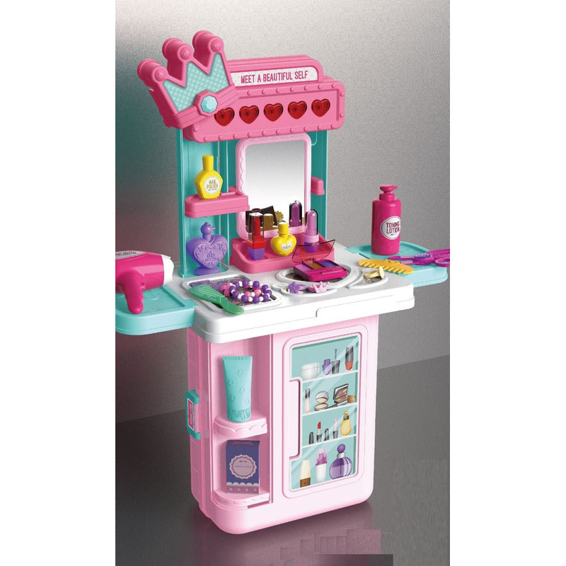 Maletín Tocador De Juguete 3 En 1 Con Accesorios Rosa 35pcs Rosa