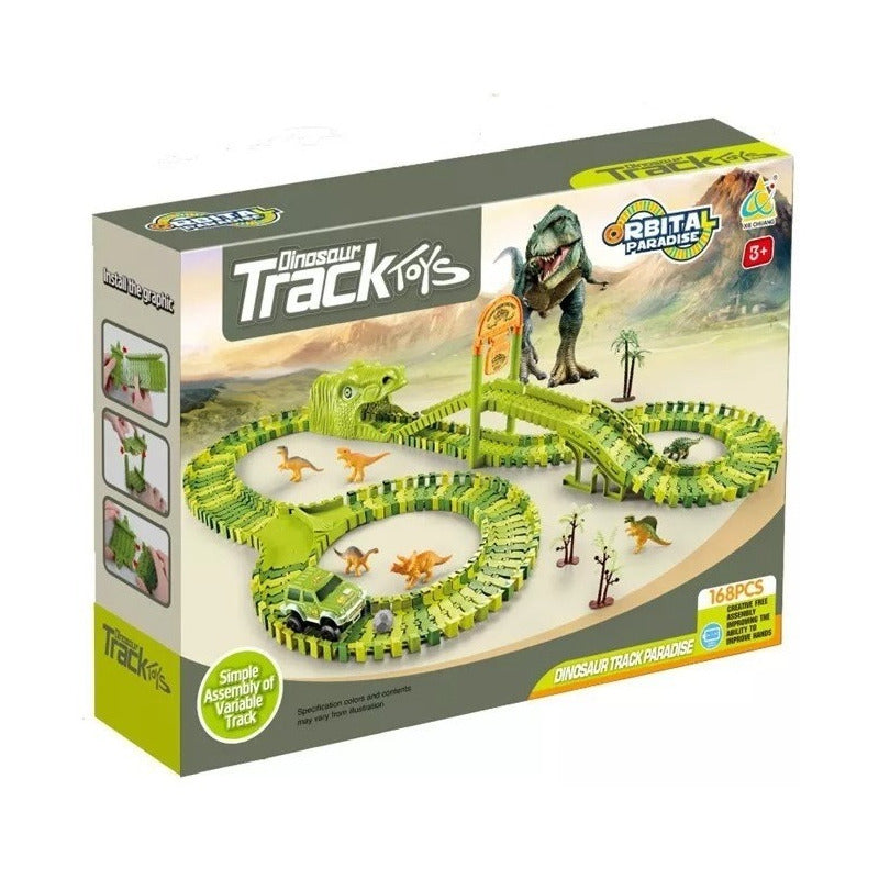 Pista de Dinosaurio Flexible con Auto y Dinosaurio 168 Piezas