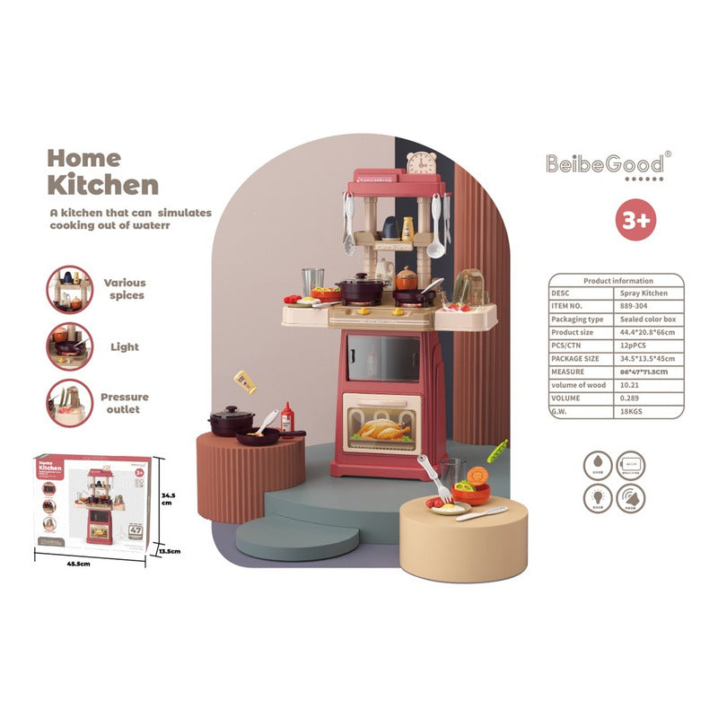 Cocina De Juguete 42 Accesorios Estilo Moderno Rosada Import Rosa