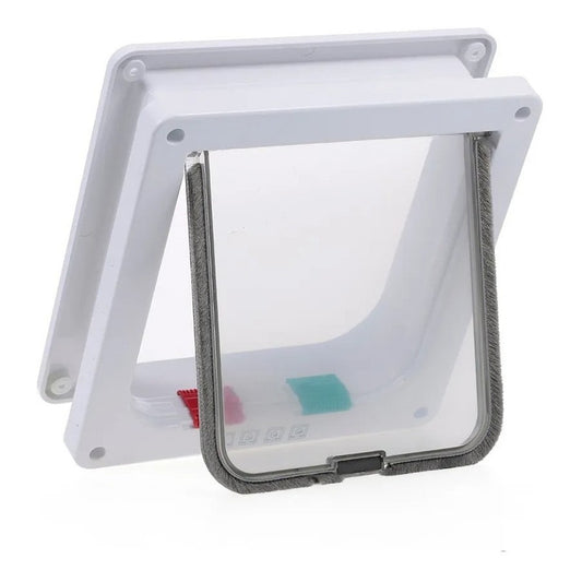 Puerta Exterior Para Perro Gato Mascota Talla L Importada  Blanco (puerta Transparente Con Felpa Gris)