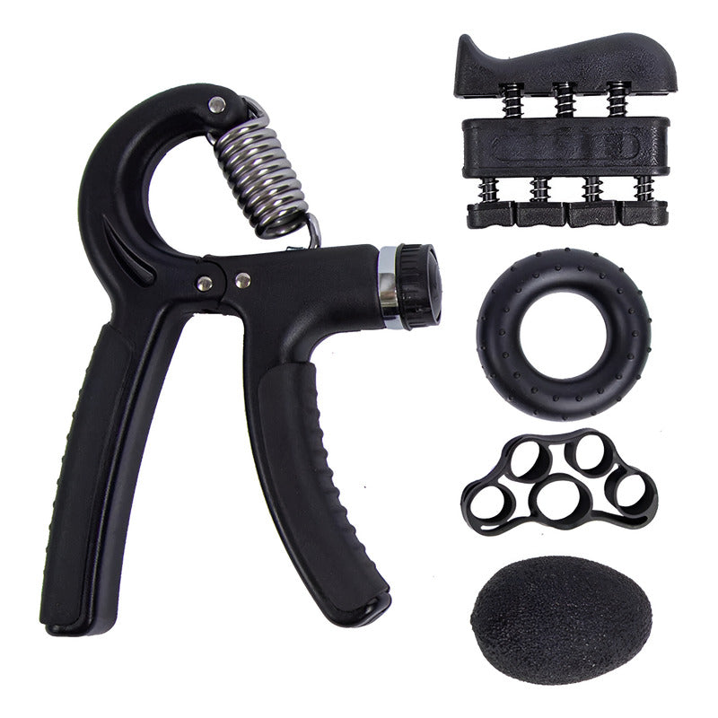 Set 5 En 1 Ejercitador Manos Hand Grip Y Antebrazo 5-60 Kg Negro