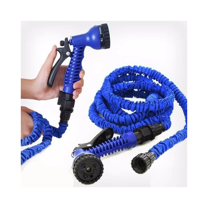 Manguera Retractil Expandible 15 Mts Con Pitón Importada Azul