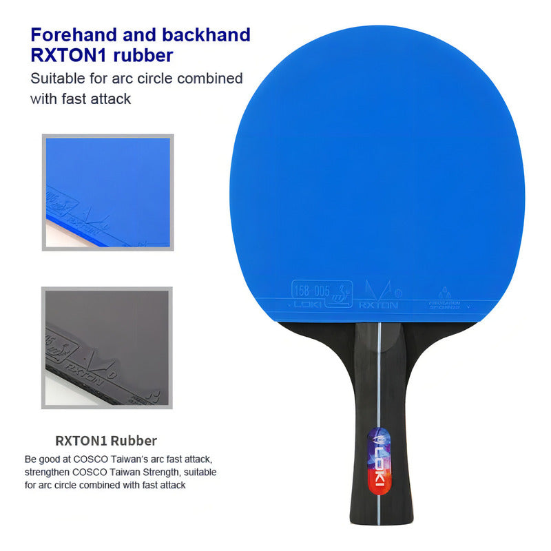 Pack X2 Paletas Loki De Ping Pong + 2 Pelotas + Estuche Colo Azul-negro Fl (cóncavo)
