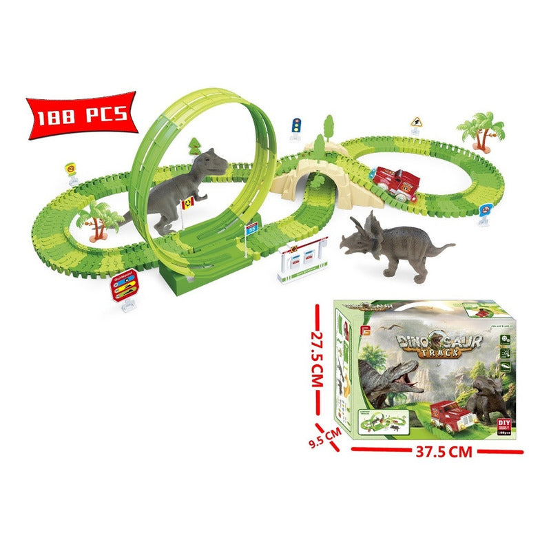 Pista de Dinosaurio Flexible con Auto y Dinosaurio 188 Piezas