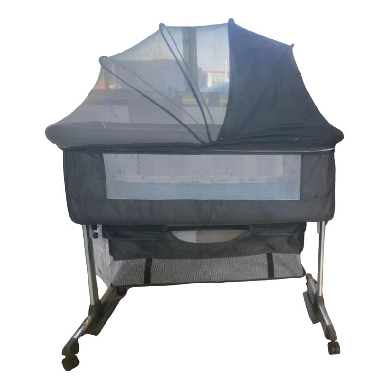 Cuna Colecho Con Mudador + Colchon Confortable + Accesorios Gris Oscuro