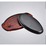 Plancha Plato De Fierro Fundido Con Base Madera 23cms Negro Borde Acanalado