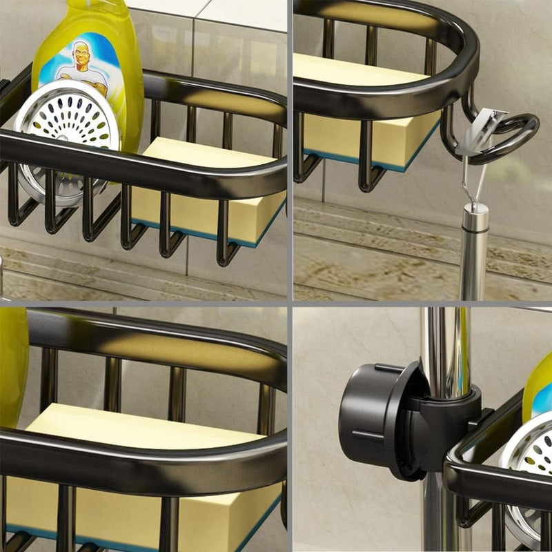 Rejilla Escurridor Esponja Doble Metalica Con Soporte  Gris