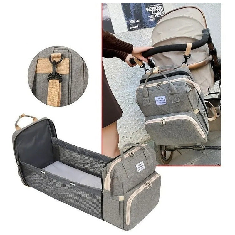 Mochila 3 En 1 Pañalera Cuna Y Mudador Portátil Para Bebés
