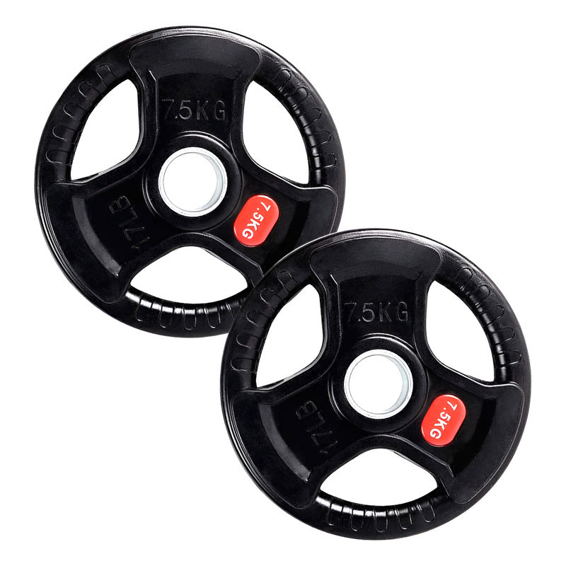 Set 2 Discos Engomado Olímpico 7.5kg Con Agarre (15kg Total) Negro