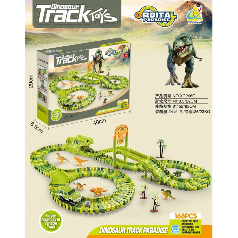Pista de Dinosaurio Flexible con Auto y Dinosaurio 168 Piezas