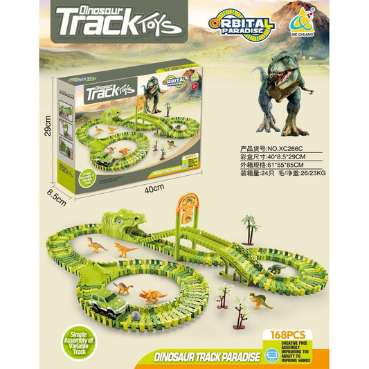 Pista De Dinosaurio Flexible Con Auto Dinosaurio 168 Piezas