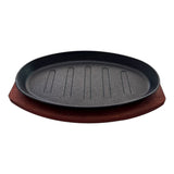 Plancha Plato De Fierro Fundido Con Base Madera 25.5cms Negro