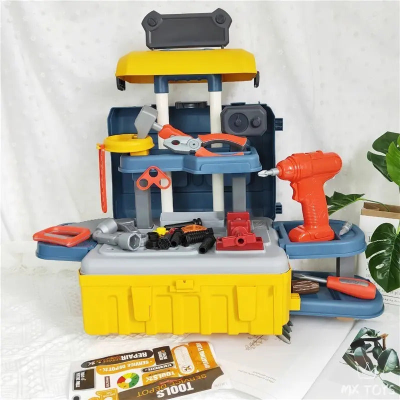 Maleta De Juegos 3 En 1 Set De Herramientas Juguetes Niños Azul, Amarillo Y Rojo