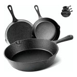 Set De 3 Sartenes 3 Hierro Fundido 16 20 Y 25cm Fierro Negro Negro