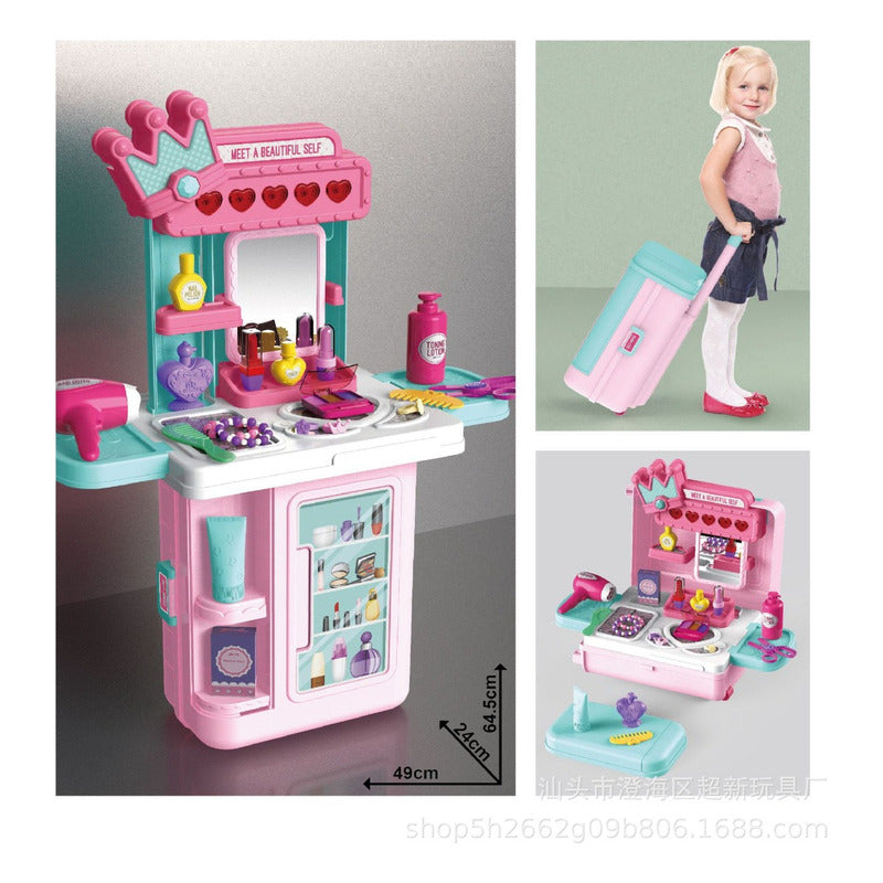 Maletín Tocador De Juguete 3 En 1 Con Accesorios Rosa 35pcs Rosa