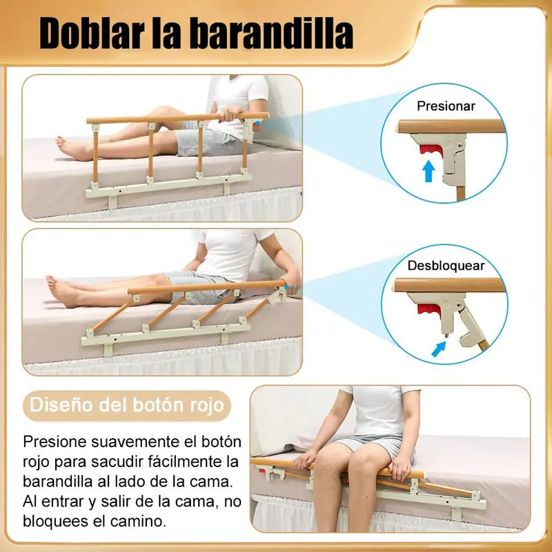 Baranda Seguridad Plegable De Cama Adulto Mayor Niños Café