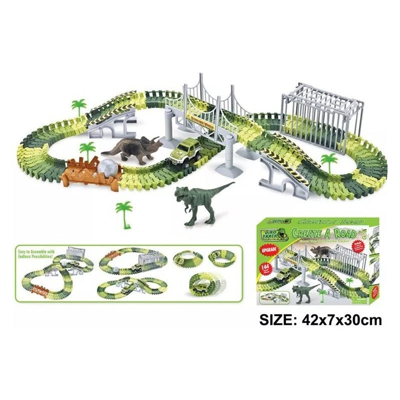 Pista de Dinosaurio Flexible con Auto y Dinosaurio 168 Piezas