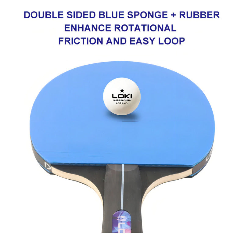 Pack X2 Paletas Loki De Ping Pong + 2 Pelotas + Estuche Colo Azul-negro Fl (cóncavo)