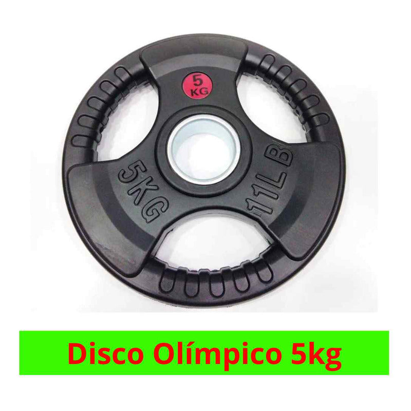 Set 2 Discos Engomado Olímpico 5kg Con Agarre (10kg Total) Negro