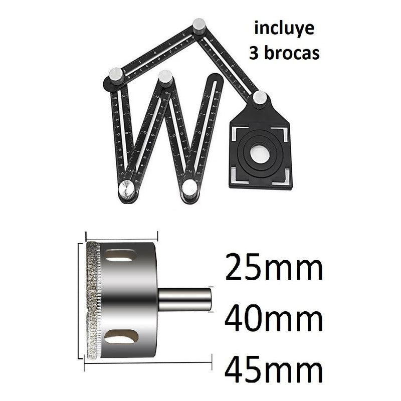 Escuadra Plegable Para Ceramica + 3 Brocas Diamantadas
