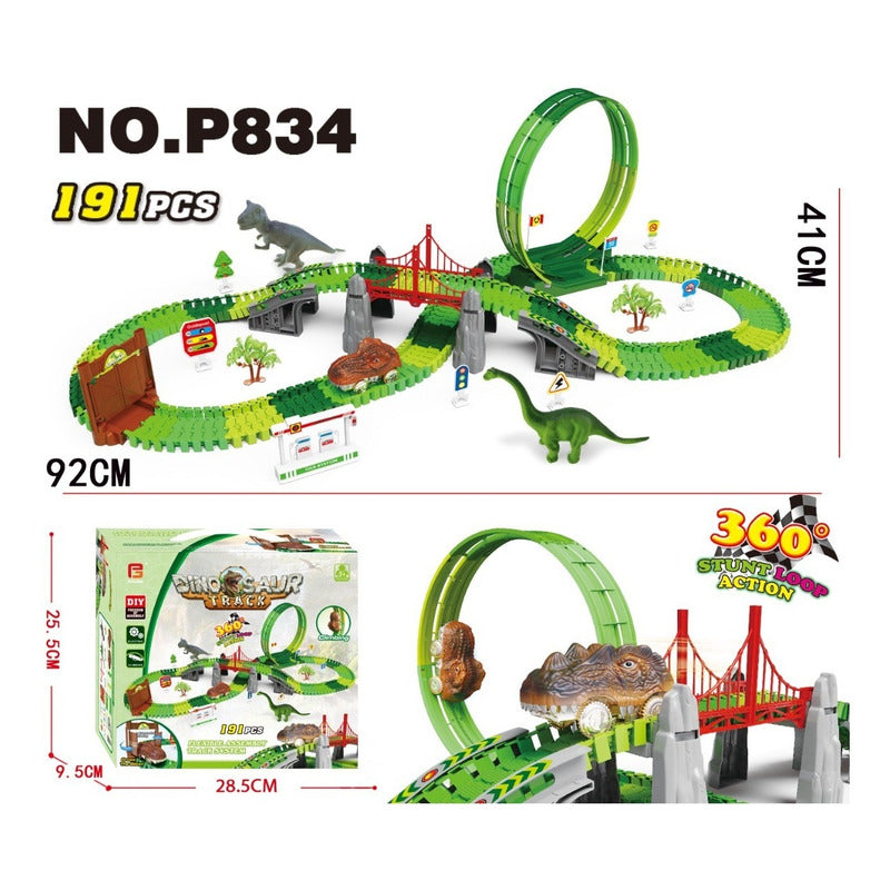 Pista de Dinosaurio Flexible con Auto y Dinosaurio 191 Piezas