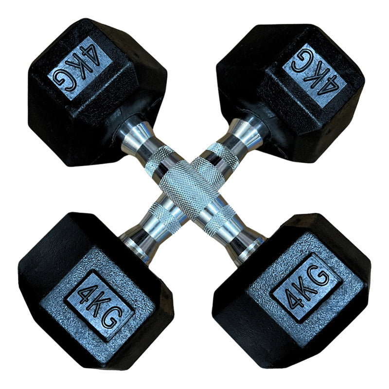 Mancuernas Hexagonales De Caucho 4 Kg (total 8kg El Par) Negro