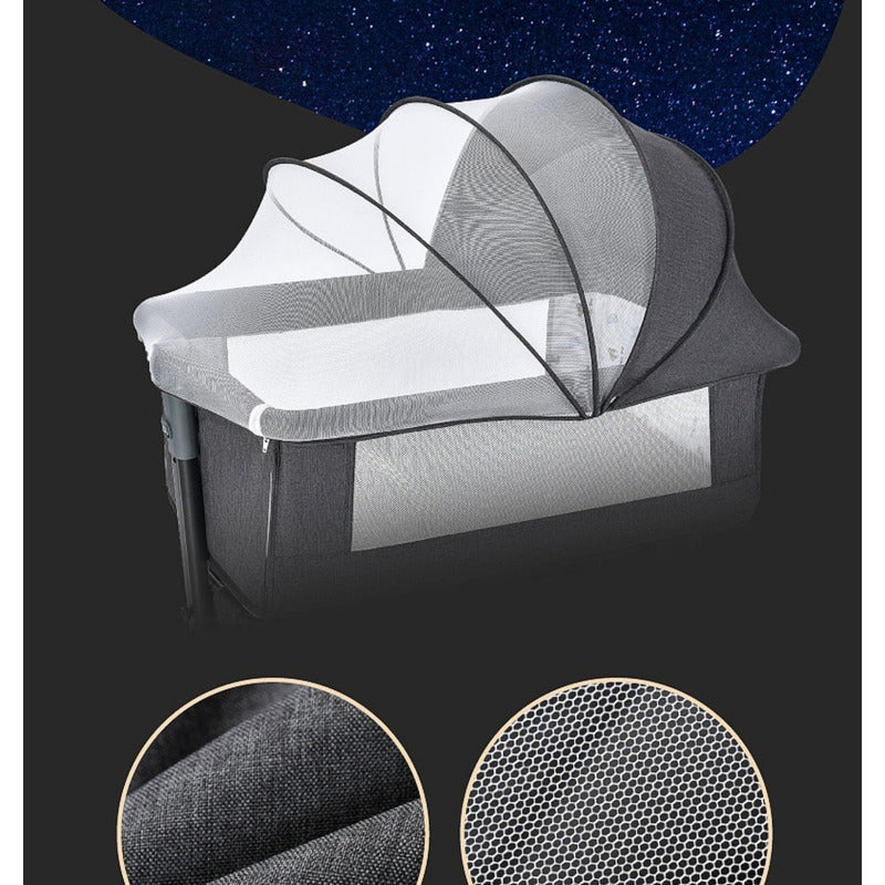 Cuna Colecho Con Mudador + Colchon Confortable + Accesorios Gris Oscuro