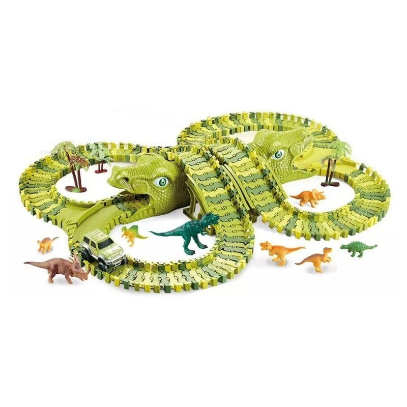 Pista de Dinosaurio Flexible con Auto y Dinosaurio 168 Piezas