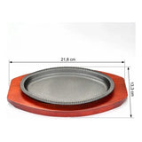 Plancha Plato De Fierro Fundido Con Base Madera 23cms Negro Borde Acanalado
