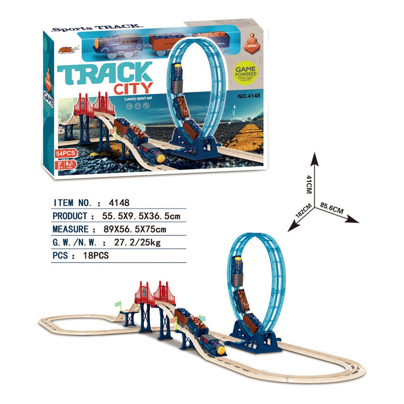 Pista de Tren con Giro 54 Piezas Track City - Azul