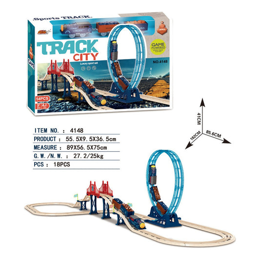 Pista De Tren Con Giro Simple 54pcs Track City Importado  Azul