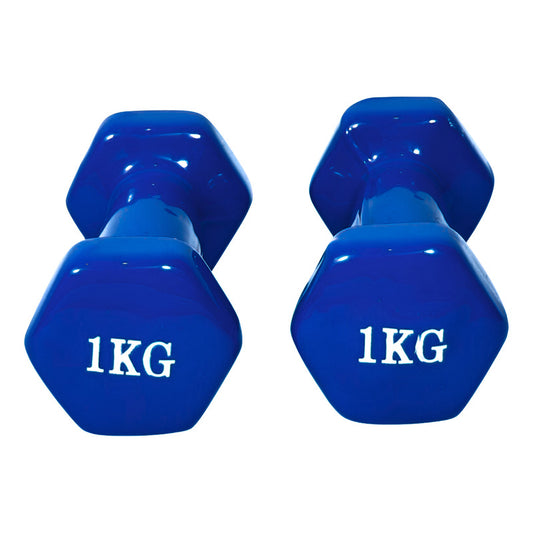 Par Mancuerna Hexagonal De Vinilo 1kg (2kg Total) Color Azul Azul