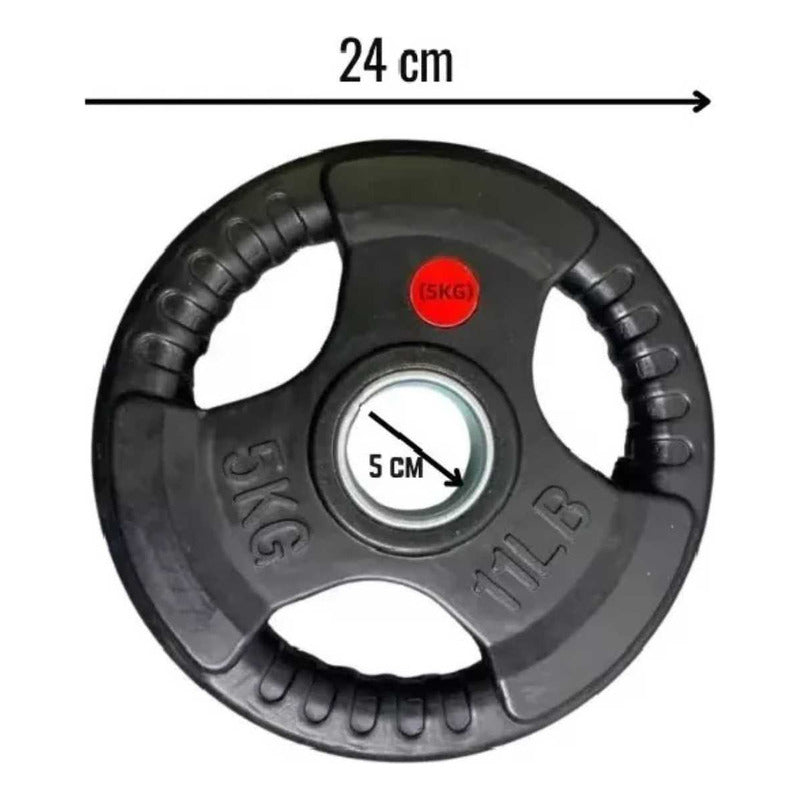 Set 2 Discos Engomado Olímpico 5kg Con Agarre (10kg Total) Negro