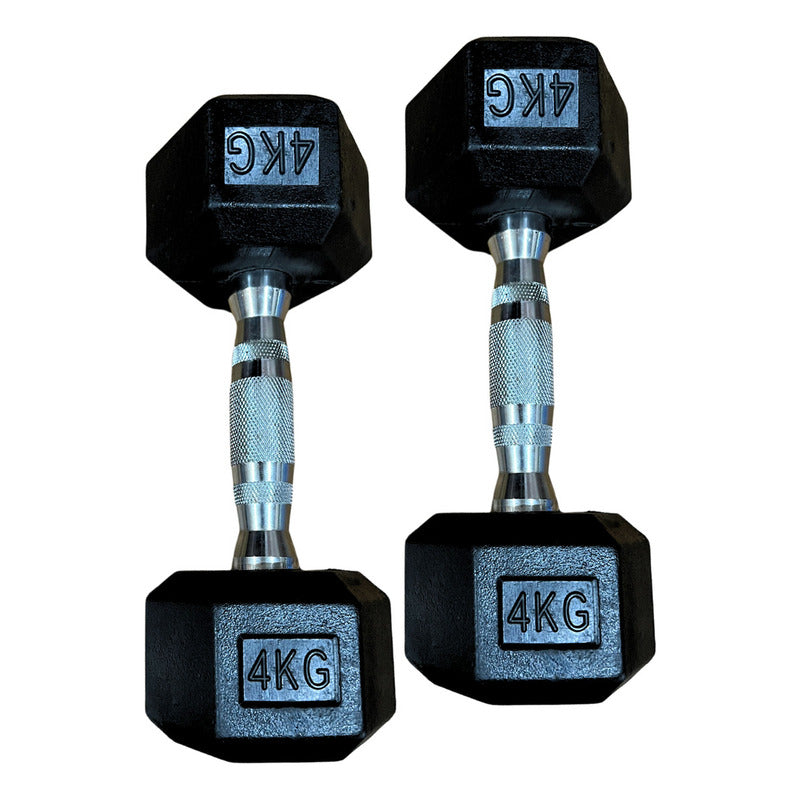 Mancuernas Hexagonales De Caucho 4 Kg (total 8kg El Par) Negro