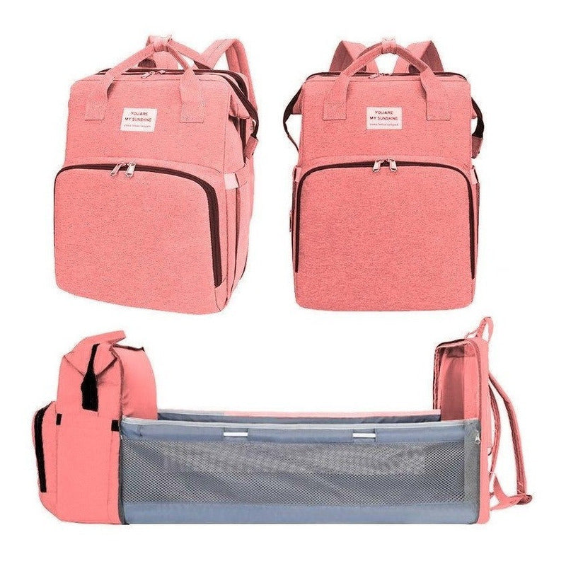Mochila 3 En 1 Pañalera Cuna Y Mudador Portátil Para Bebés