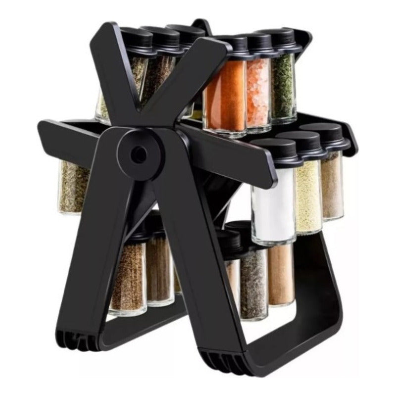 Rack Especiero Condimentero 18 Frascos Multiuso Giratorio  Negro Xl 360°