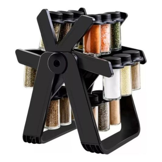 Rack Especiero Condimentero 18 Frascos Multiuso Giratorio  Negro Xl 360°